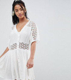 Чайное платье с кружевной вставкой ASOS DESIGN Petite - Белый