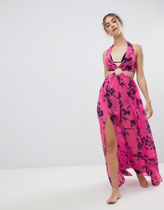 Пляжное шифоновое платье макси с кольцом и цветочным принтом ASOS DESIGN - Розовый