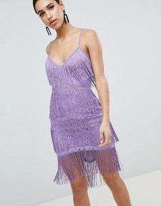 Облегающее платье мини с бахромой и кружевом ASOS DESIGN - Фиолетовый