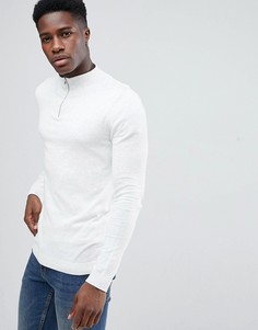 Белый хлопковый джемпер на молнии ASOS - Серый
