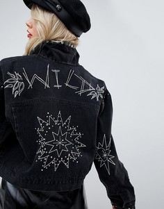 Черная выбеленная джинсовая куртка с заклепками и вышивкой ASOS DESIGN - Черный
