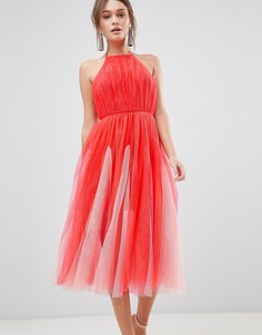 Платье миди из тюля с халтером и юбкой годе ASOS DESIGN - Розовый