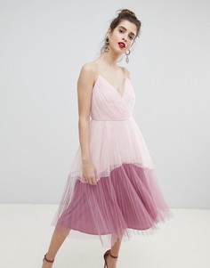 Платье миди из тюля на бретельках в стиле колор блок ASOS DESIGN - Фиолетовый