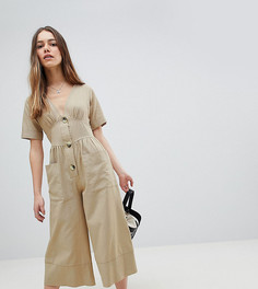 Комбинезон с пуговицами из рога ASOS DESIGN Petite - Коричневый