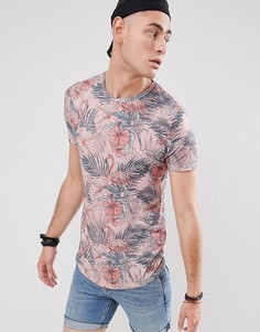 Футболка с принтом и асимметричным краем Jack &amp; Jones Originals - Розовый