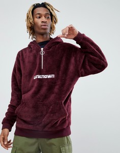 Oversize-худи с молнией и искусственным мехом ASOS x Unknown London - Красный