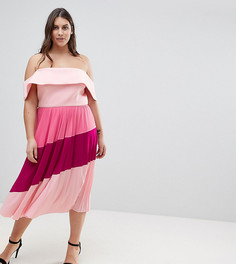 Плиссированное платье миди ASOS CURVE - Розовый