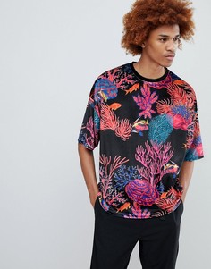 Велюровая oversize-футболка с принтом кораллов ASOS DESIGN - Черный