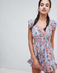Ромпер с цветочным принтом PrettyLittleThing - Синий