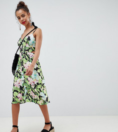 Платье миди на пуговицах с тропическим принтом и вырезами ASOS DESIGN Petite - Мульти