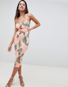 Облегающее платье миди с пальмовым принтом ASOS DESIGN - Мульти