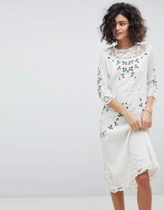 Платье миди с кружевом и ручной вышивкой Intropia - Кремовый
