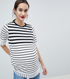 Двухслойная футболка в полоску с отделкой кроше ASOS DESIGN Maternity Nursing - Мульти