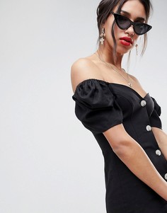 Платье мини с открытыми плечами и черепаховыми пуговицами ASOS DESIGN - Черный