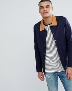 Темно-синяя куртка с вельветовым воротником boohooMAN Trucker - Темно-синий