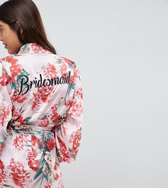 Атласный халат с цветочным принтом Missguided - Розовый