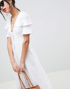 Чайное льняное платье миди на пуговицах ASOS DESIGN - Белый
