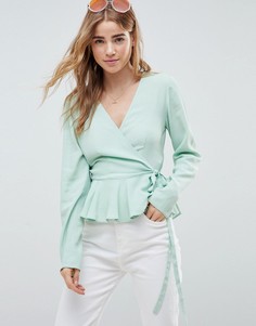 Топ с запахом и оборкой ASOS DESIGN - Черный
