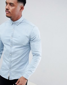 Голубая приталенная джинсовая рубашка River Island - Синий