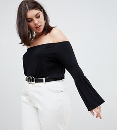 Топ с широким вырезом и расклешенными рукавами Boohoo Plus - Черный