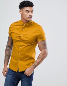 Облегающая рубашка горчичного цвета с короткими рукавами ASOS DESIGN - Желтый