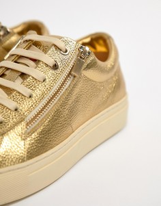 Кожаные золотистые кроссовки на молнии HUGO - Золотой