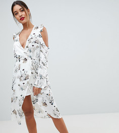 Платье миди с цветочным принтом и открытыми плечами Missguided - Мульти