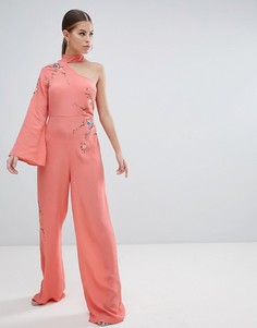 Комбинезон на одно плечо с вышивкой ASOS DESIGN - Розовый