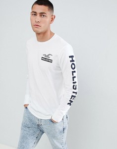 Белый лонгслив с принтом Hollister - Белый