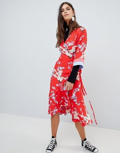 Платье в стиле кимоно с запахом и принтом Y.A.S - Мульти