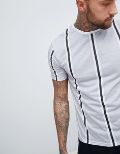 Серая футболка в полоску с круглым вырезом boohooMAN - Серый