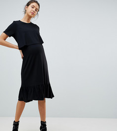 Двухслойное платье-футболка для беременных и кормящих ASOS DESIGN Maternity - Черный