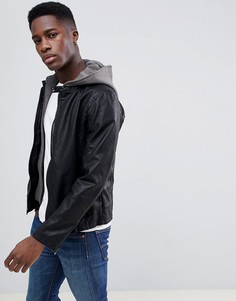 Куртка из искусственной кожи со съемным трикотажным капюшоном Esprit - Черный
