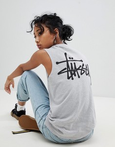 Свободная майка с логотипом Stussy - Серый