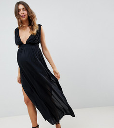 Пляжное платье макси в греческом стиле с глубоким вырезом ASOS DESIGN Maternity - Черный