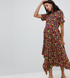 Чайное платье с асимметричным краем и цветочным принтом ASOS DESIGN Maternity - Мульти
