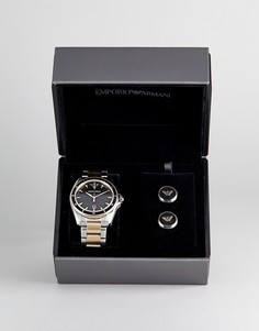 Подарочный набор с наручными часами и запонками Emporio Armani AR80017 - Серебряный