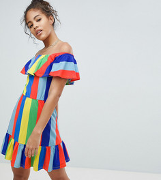 Сарафан с открытыми плечами и радужными полосками ASOS DESIGN Tall - Мульти