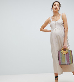 Платье макси на пуговицах ASOS DESIGN Maternity - Светло-бежевый