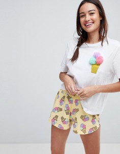 Пижамный комплект из футболки с помпонами и шорт ASOS - Мульти