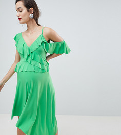 Асимметричное платье миди с оборками ASOS DESIGN Maternity - Зеленый