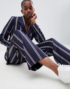 Темно-синие брюки в полоску с широкими штанинами ASOS DESIGN - Мульти