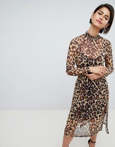 Платье миди с леопардовым принтом ASOS DESIGN - Мульти