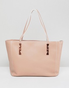 Сумка-тоут из мягкой зернистой кожи без подкладки Ted Baker - Бежевый