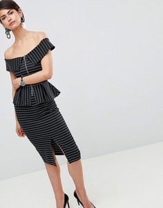Платье-футляр в тонкую полоску с открытыми плечами, баской и молнией ASOS DESIGN - Мульти