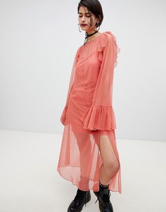 Полупрозрачное сетчатое платье миди с рукавами клеш ASOS DESIGN - Оранжевый
