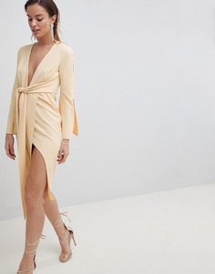 Платье миди в стиле кимоно с глубоким вырезом и пуговицами ASOS DESIGN - Кремовый