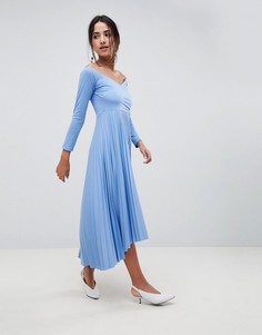 Платье миди с плиссировкой и открытыми плечами ASOS DESIGN - Мульти