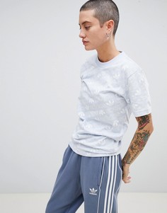 Синяя футболка с принтом-трилистника adidas Originals - Синий