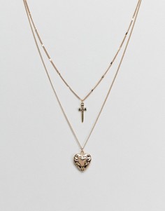 Многоярусное ожерелье в винтажном стиле с подвесками ASOS DESIGN - Золотой